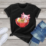 Pink Axolotl Bathing in Ramen Tee-Enchanted peach