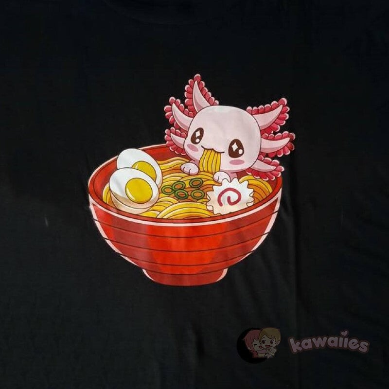 Pink Axolotl Bathing in Ramen Tee-Enchanted peach