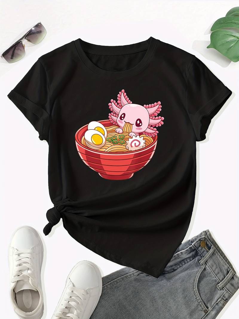 Pink Axolotl Bathing in Ramen Tee-Enchanted peach