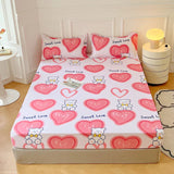 Pink Blue Kawaii Bear Polyester Bedsheet Only-Enchanted peach