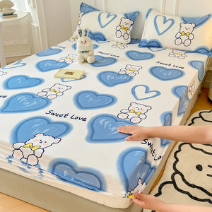 Pink Blue Kawaii Bear Polyester Bedsheet Only-Enchanted peach