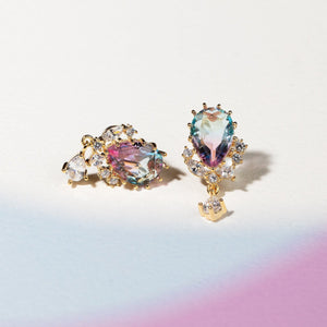 Pink Blue Reverse Teardrop Gold-Plated Stud Earrings-Enchanted peach