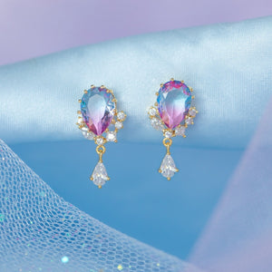 Pink Blue Reverse Teardrop Gold-Plated Stud Earrings-Enchanted peach