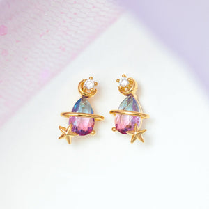 Pink Blue Teardrop Gold-Plated Stud Earrings-Enchanted peach