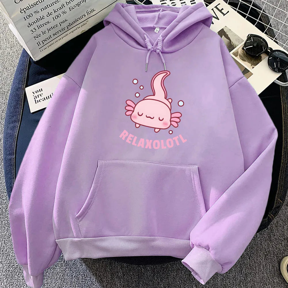 Pink Chilling Axolotl Unisex Hoodies-Enchanted peach