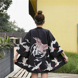 Pink Crane White Black Women's Kimono-Enchanted peach