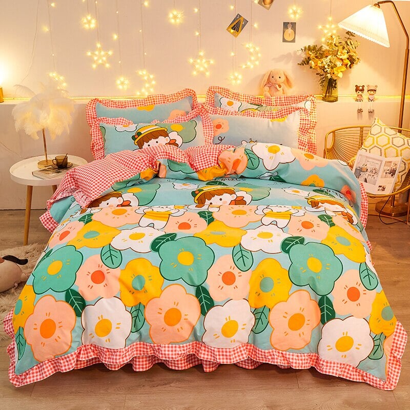 Pink Floral Bedding Set Collection with Bed Sheet-Enchanted peach