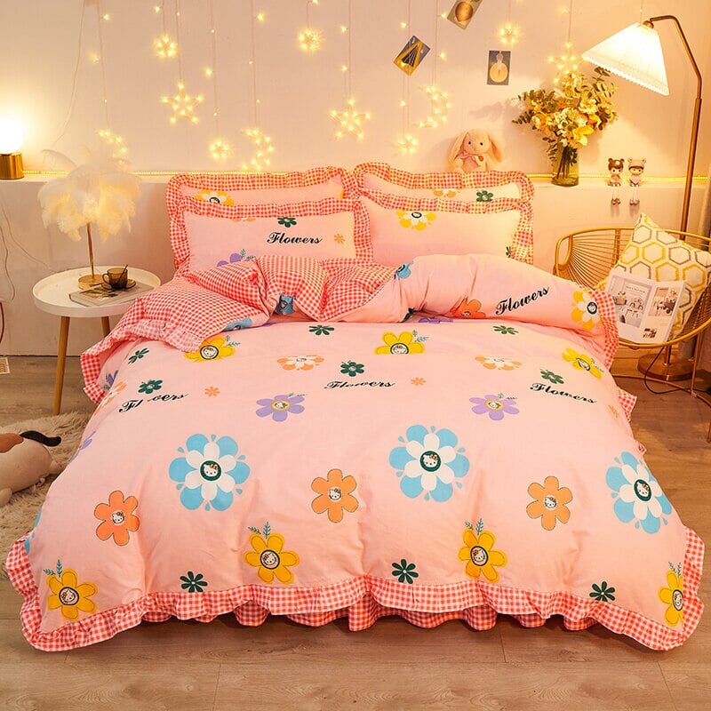 Pink Floral Bedding Set Collection with Bed Sheet-Enchanted peach