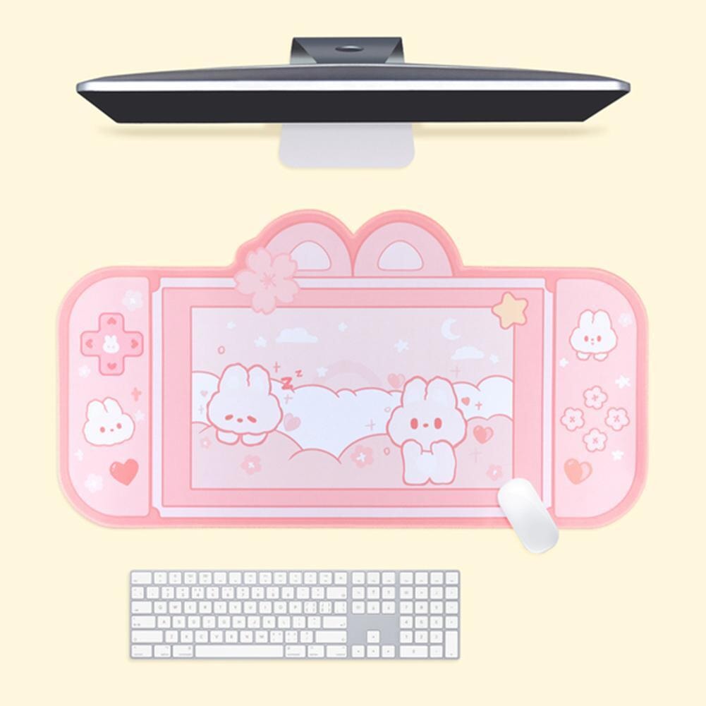 Pink Gaming Bunny Large Mouse Pad with Ears-Enchanted peach