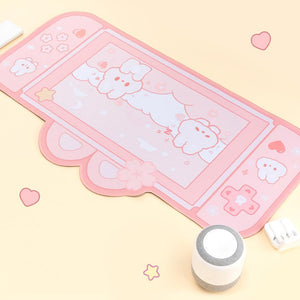 Pink Gaming Bunny Large Mouse Pad with Ears-Enchanted peach