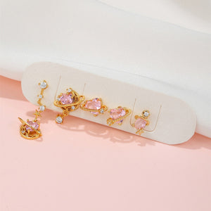 Pink Heart Gold-Plated Asymmetric Stud Earrings-Enchanted peach