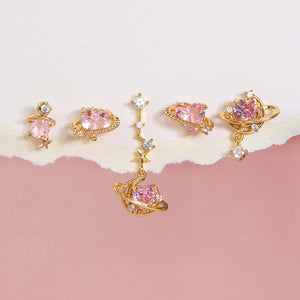 Pink Heart Gold-Plated Asymmetric Stud Earrings-Enchanted peach