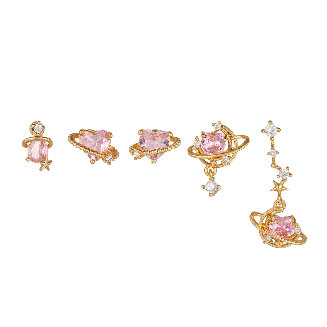 Pink Heart Gold-Plated Asymmetric Stud Earrings-Enchanted peach