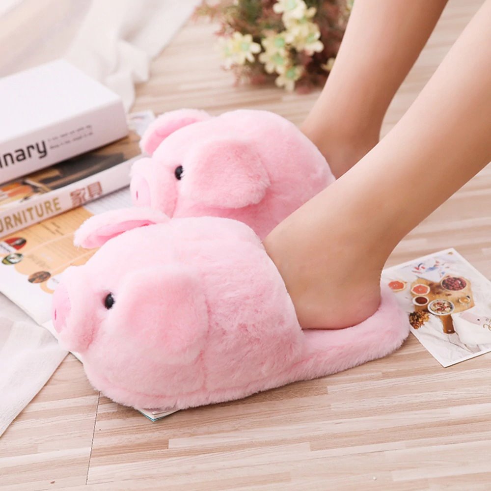 Pink Piggy Plush Slippers-Enchanted peach