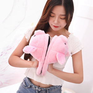 Pink Piggy Plush Slippers-Enchanted peach