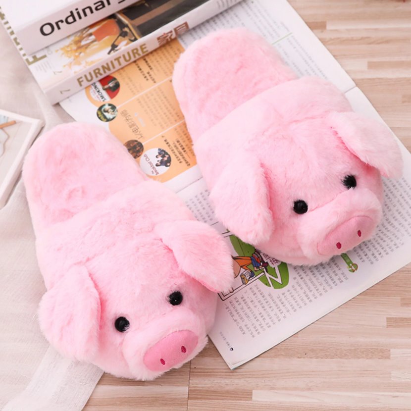 Pink Piggy Plush Slippers-Enchanted peach