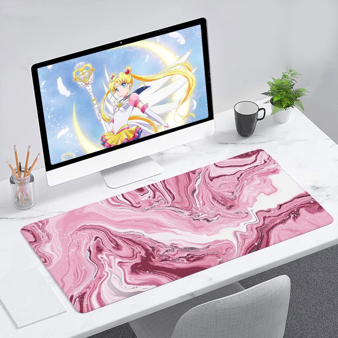 Pink Red Marble Abstract Art Large Mouse Pad-Enchanted peach