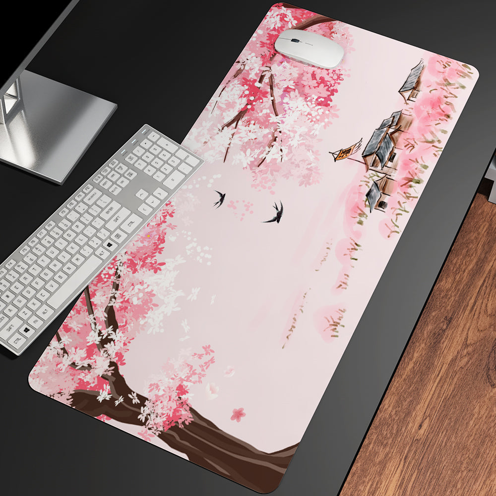 Pink Sakura Japanese Shrine Mountains Large Mouse Pad Collection-Enchanted peach