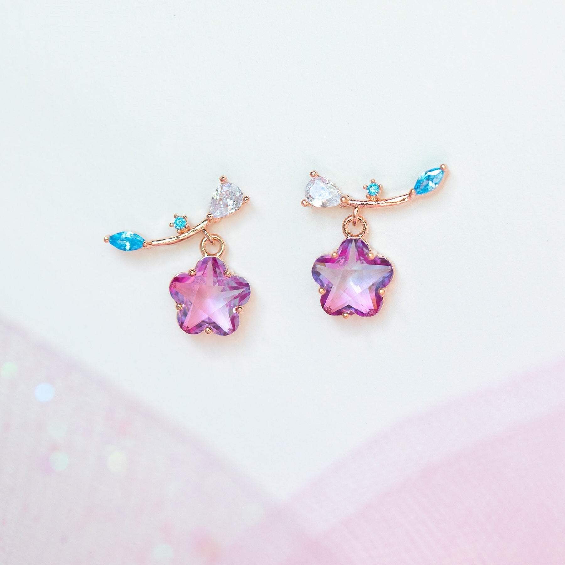 Pink Shooting Star Gold-Plated Stud Earrings-Enchanted peach