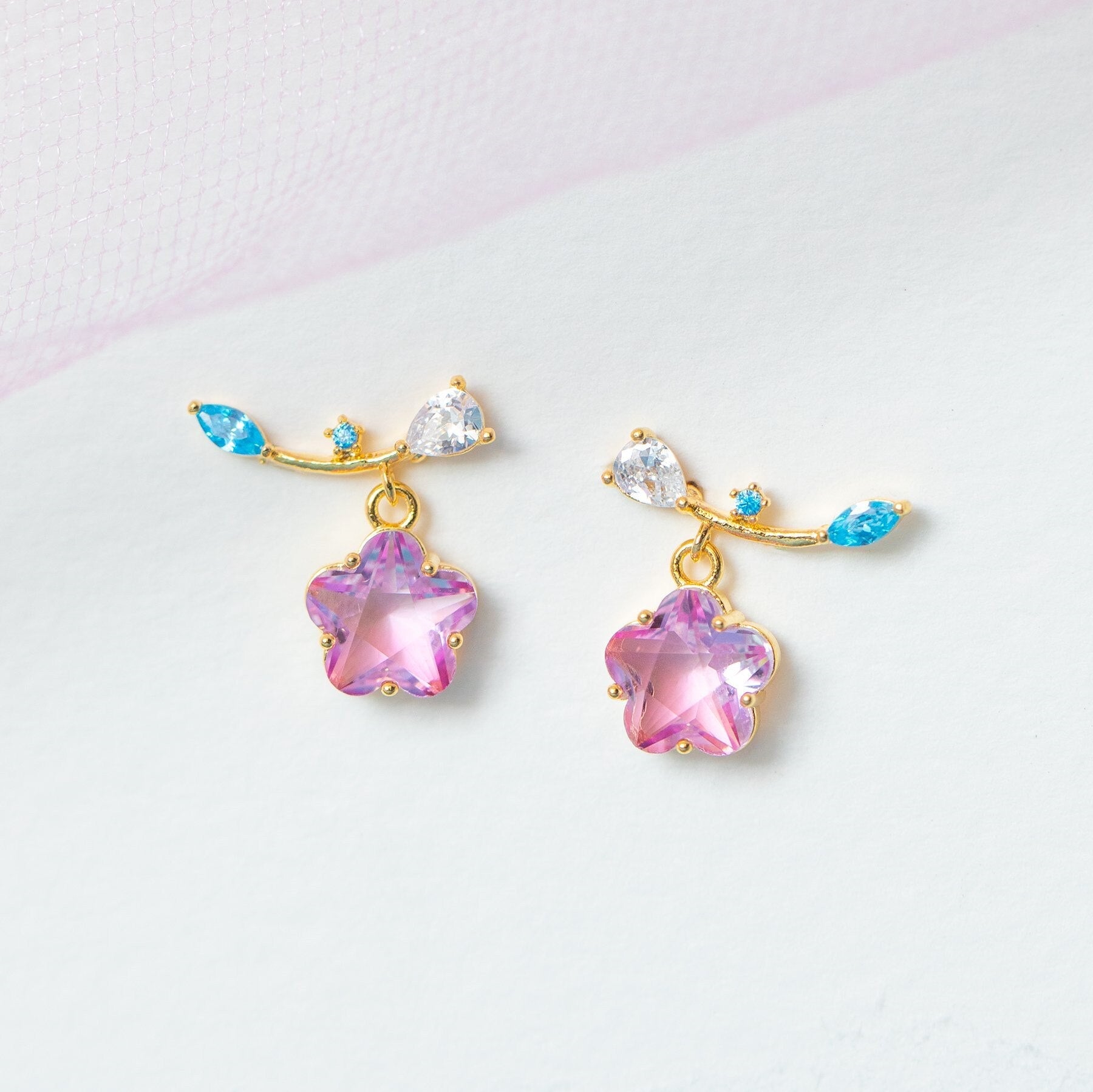 Pink Shooting Star Gold-Plated Stud Earrings-Enchanted peach