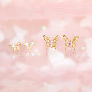 Pink Starry Butterfly Gold-plated Stud Earrings-Enchanted peach