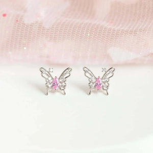 Pink Starry Butterfly Gold-plated Stud Earrings-Enchanted peach