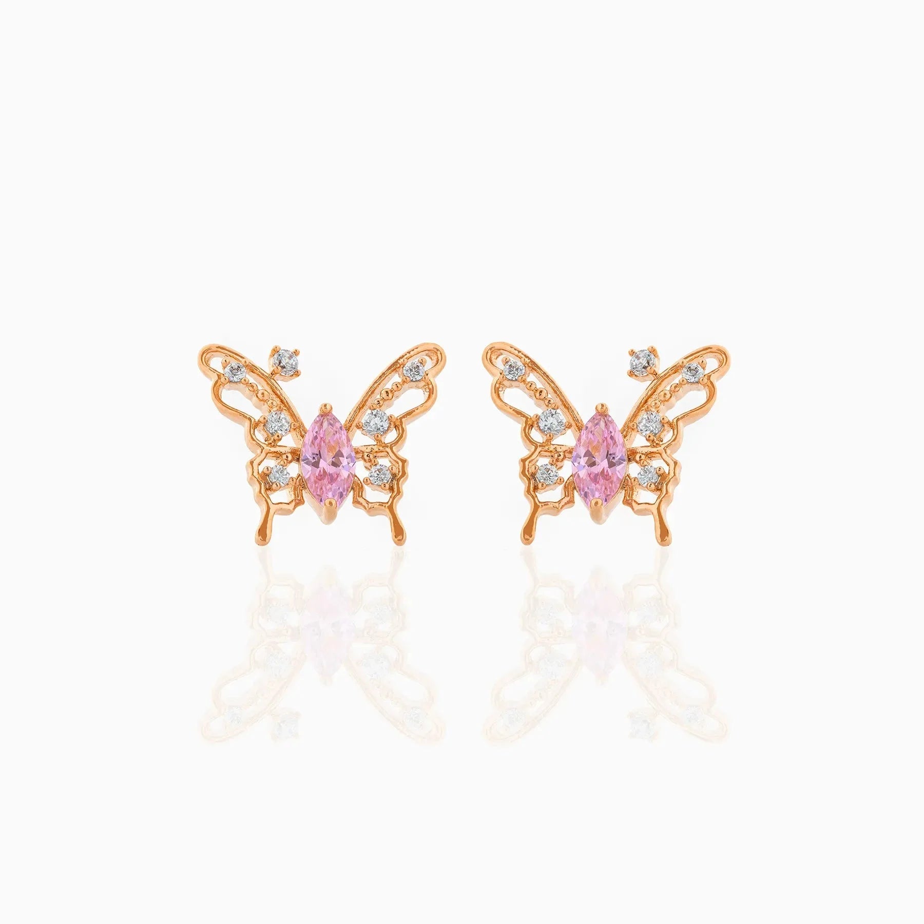 Pink Starry Butterfly Gold-plated Stud Earrings-Enchanted peach