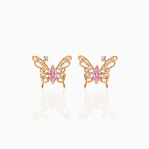 Pink Starry Butterfly Gold-plated Stud Earrings-Enchanted peach