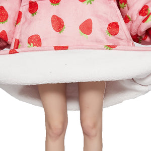 Pink Strawberry Oversized Thick Blanket Hoodie-Enchanted peach