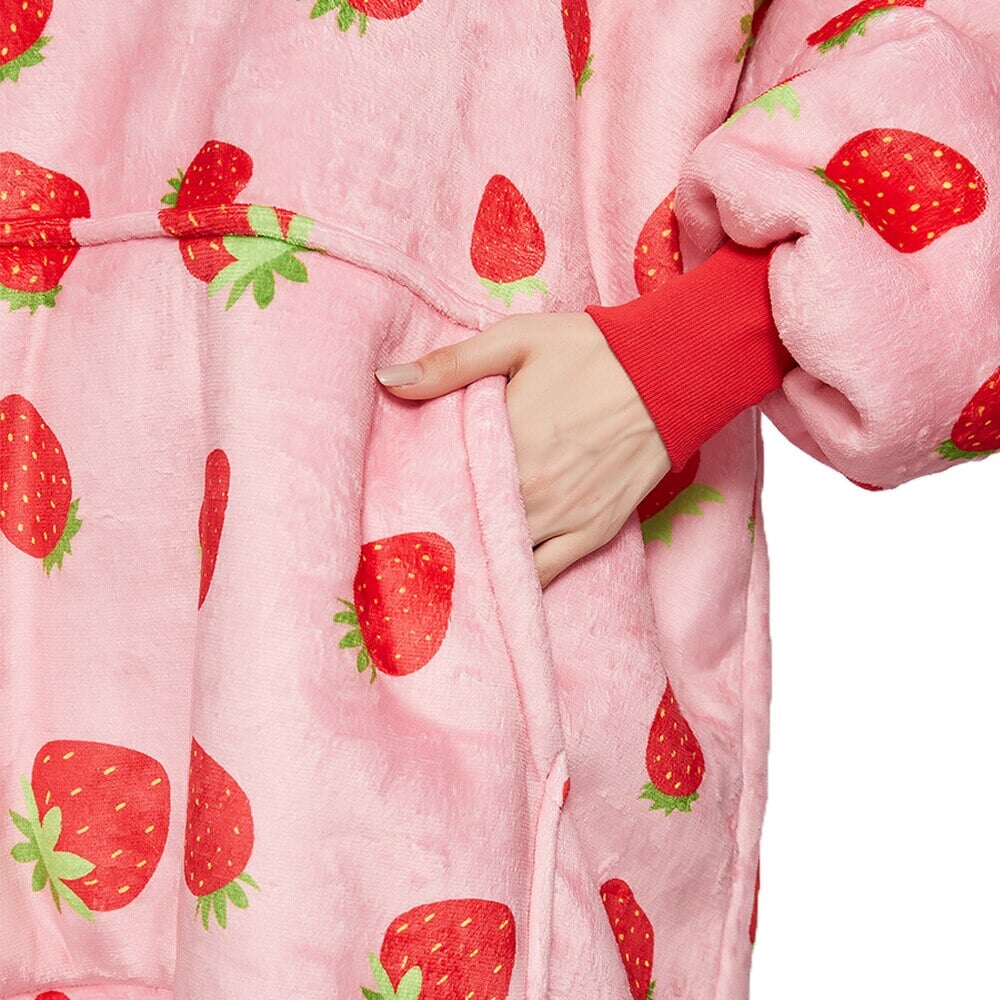 Pink Strawberry Oversized Thick Blanket Hoodie-Enchanted peach