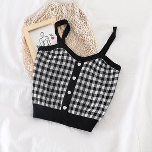 Plaid Checker Heart Button Knitted Women's Crop Top Sweater-Enchanted peach