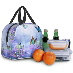 Purple Butterfly Flowers Insulated Lunch Bag-Enchanted peach