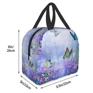 Purple Butterfly Flowers Insulated Lunch Bag-Enchanted peach