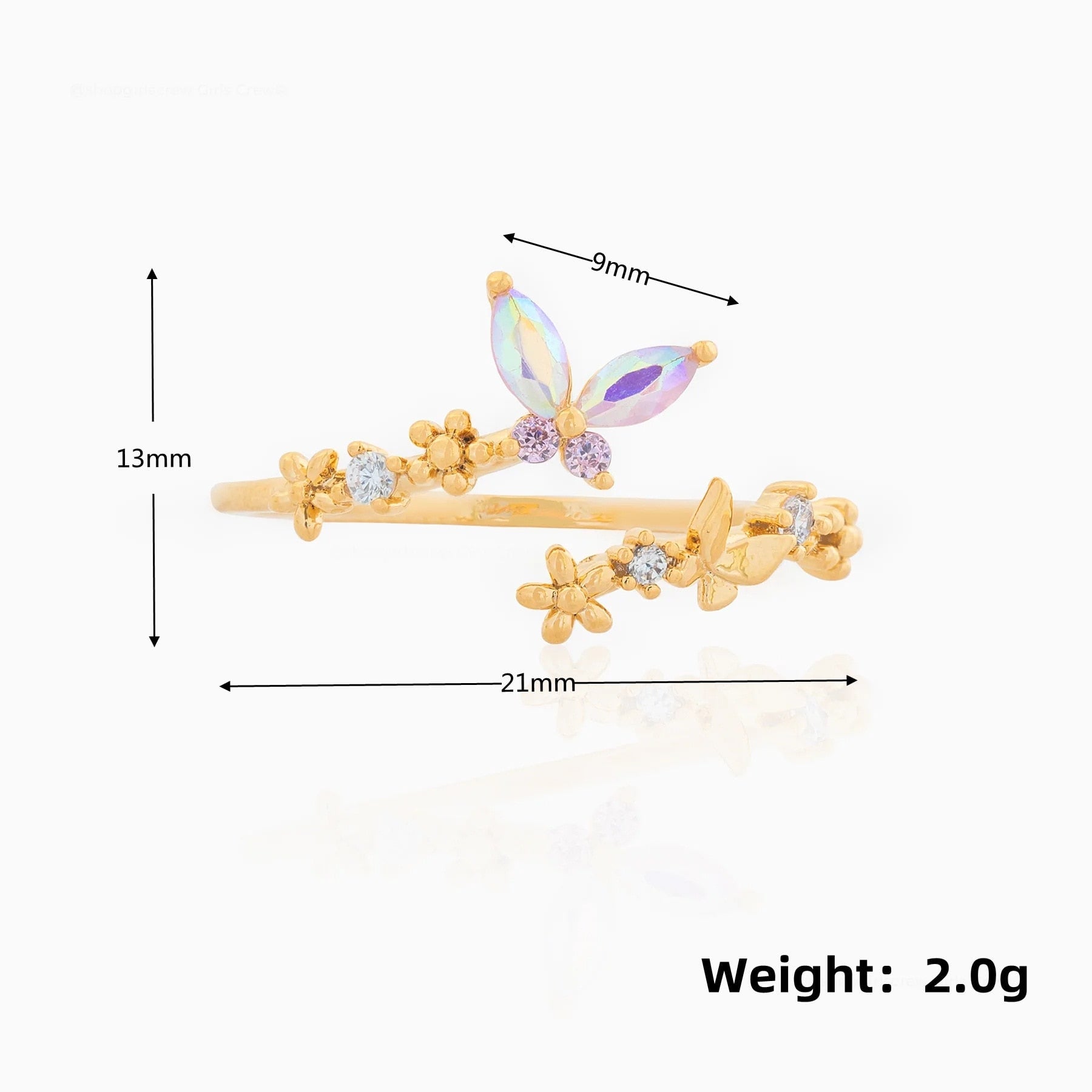 Rainbow Butterfly Floral Gold-plated Adjustable Ring-Enchanted peach