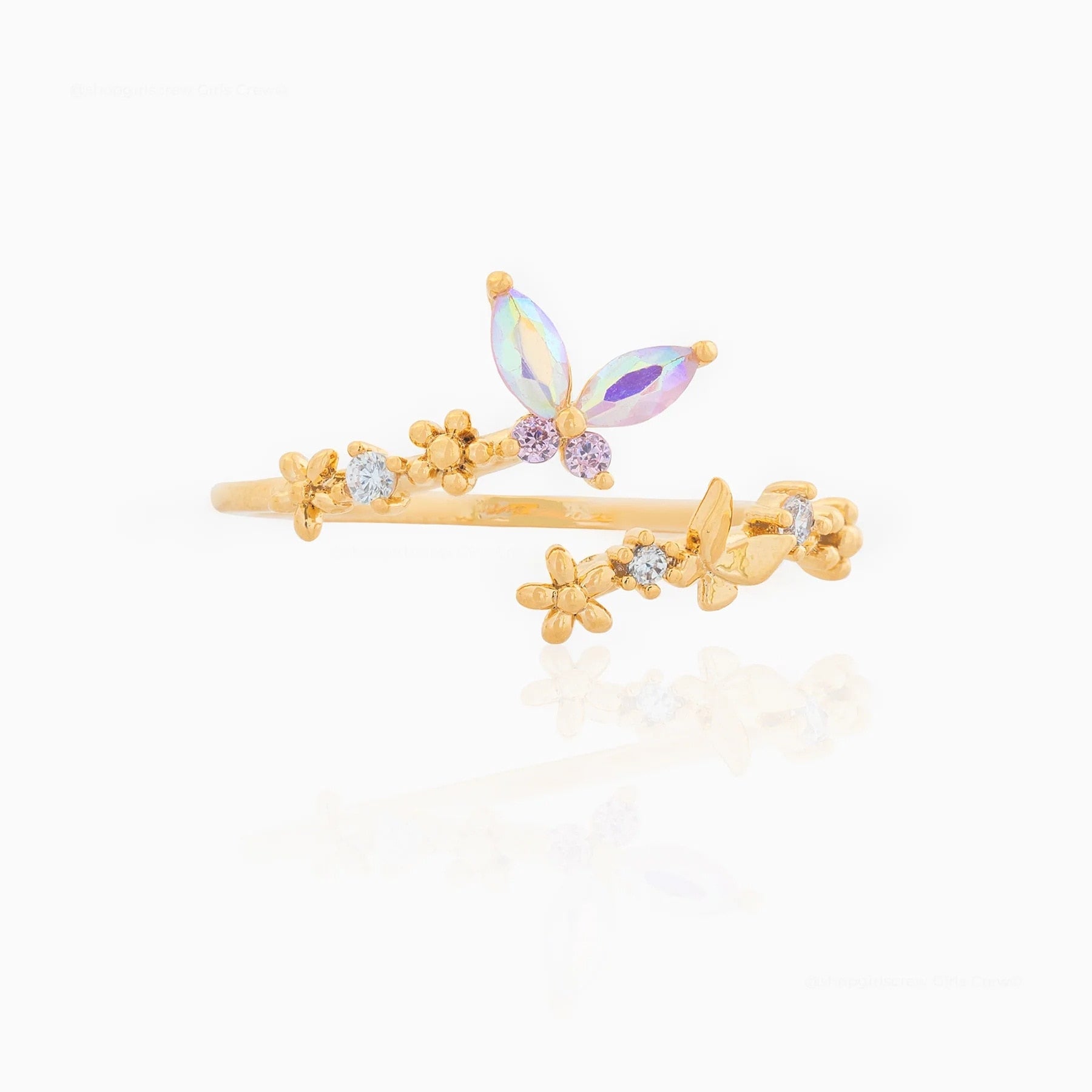 Rainbow Butterfly Floral Gold-plated Adjustable Ring-Enchanted peach