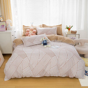 Rainbow & Neutral Striped Bedding Set-Enchanted peach