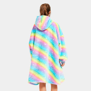 Rainbow Oversized Thick Blanket Hoodie-Enchanted peach