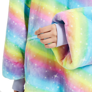 Rainbow Oversized Thick Blanket Hoodie-Enchanted peach