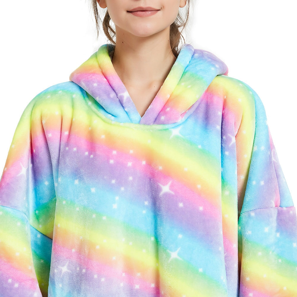 Rainbow Oversized Thick Blanket Hoodie-Enchanted peach