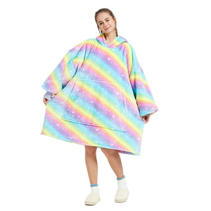 Rainbow Oversized Thick Blanket Hoodie-Enchanted peach