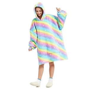 Rainbow Oversized Thick Blanket Hoodie-Enchanted peach