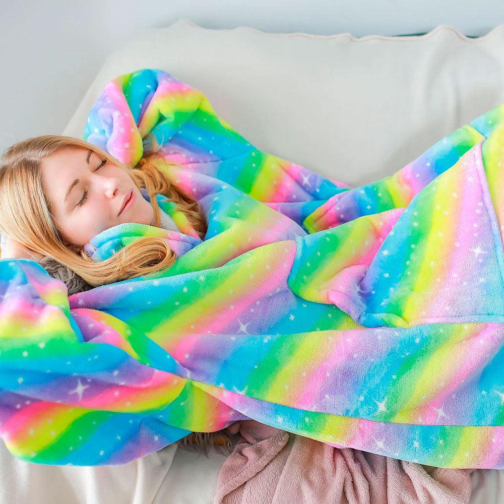 Rainbow Oversized Thick Blanket Hoodie-Enchanted peach