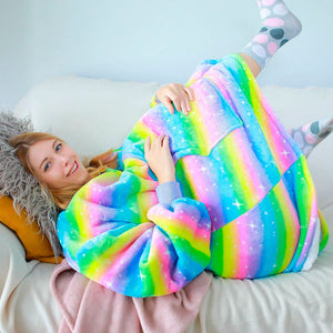 Rainbow Oversized Thick Blanket Hoodie-Enchanted peach