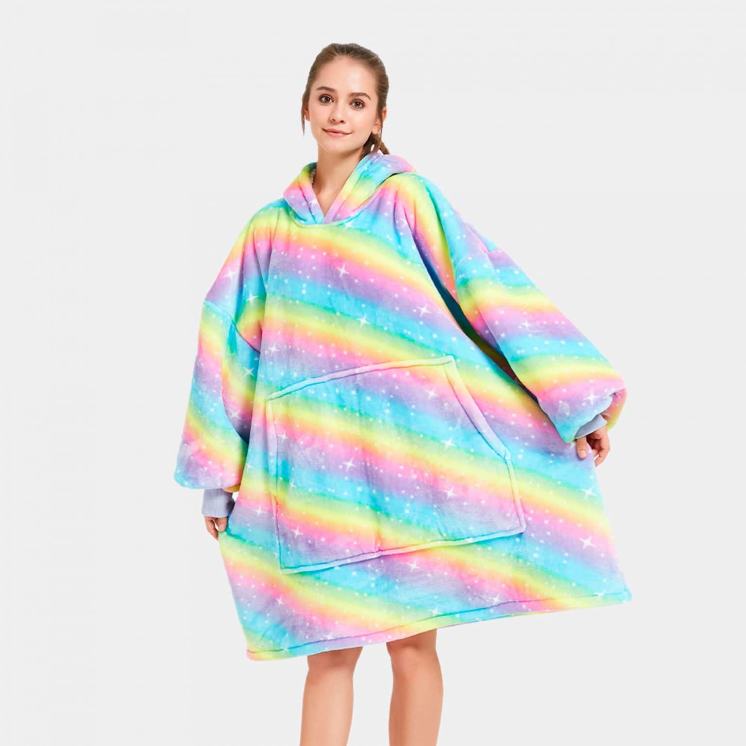 Rainbow Oversized Thick Blanket Hoodie-Enchanted peach