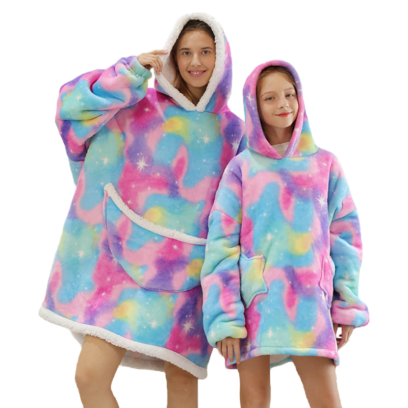 Rainbow Parents & Kids Combo Oversized Blanket Hoodies-Enchanted peach