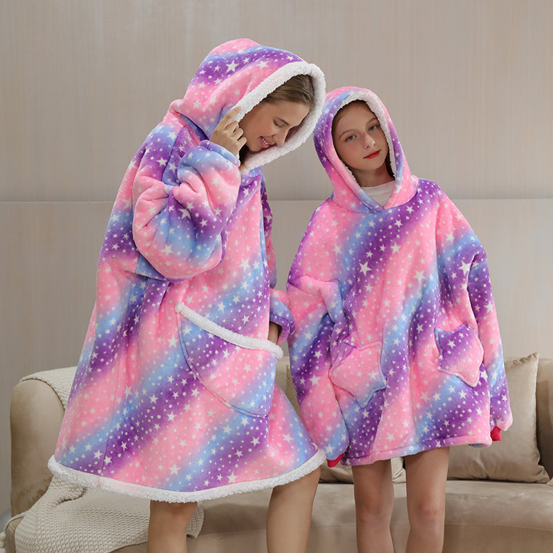 Rainbow Parents & Kids Combo Oversized Blanket Hoodies-Enchanted peach