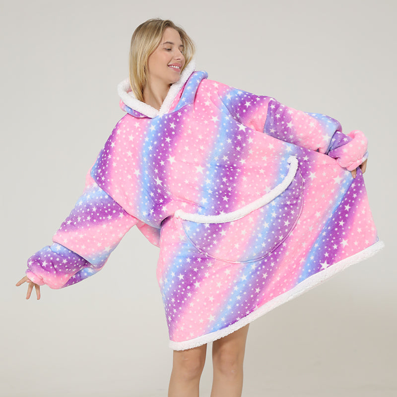 Rainbow Parents & Kids Combo Oversized Blanket Hoodies-Enchanted peach