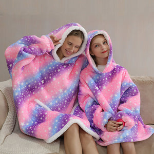 Rainbow Parents & Kids Combo Oversized Blanket Hoodies-Enchanted peach