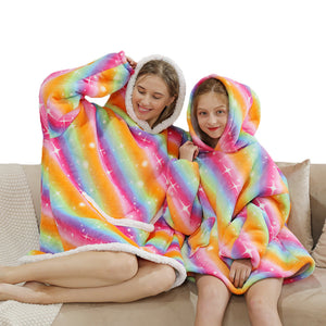 Rainbow Parents & Kids Combo Oversized Blanket Hoodies-Enchanted peach