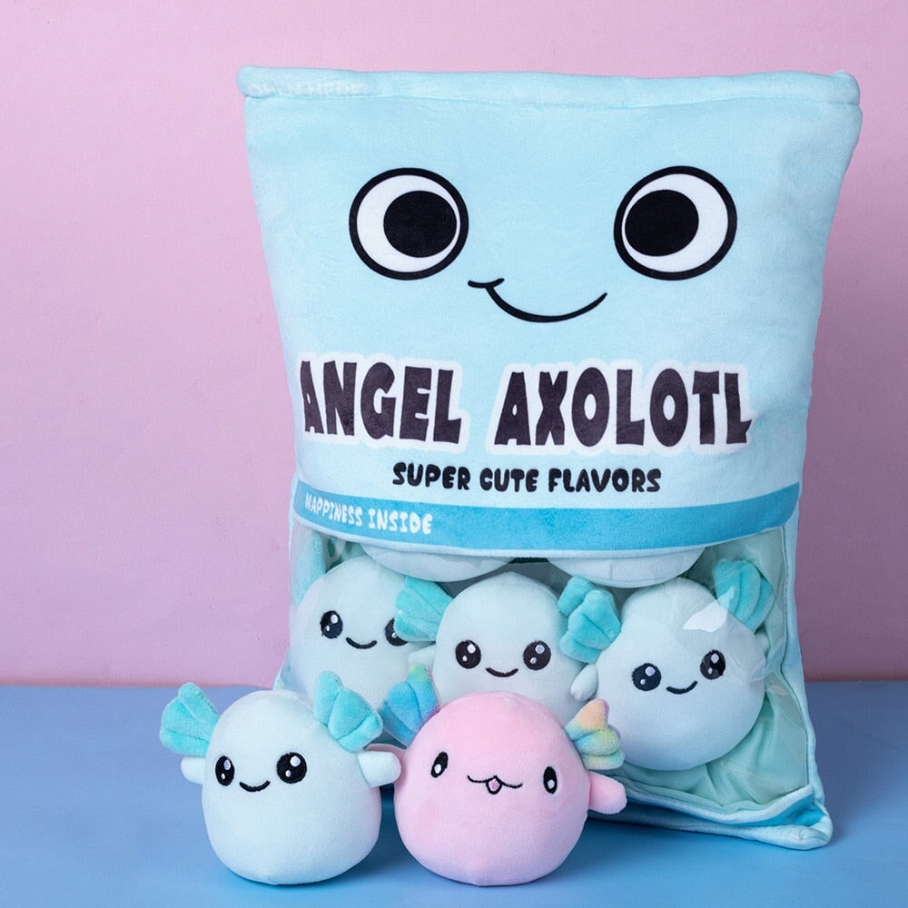 Rainbow Pink Blue Axolotl Candy Bag Plushies-Enchanted peach